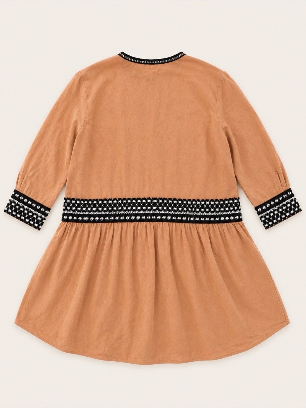 Zara Linen Blend Embroidered Tunic Dress Large Boho Hi-Low Beige Burnt Orange - Picture 8 of 11